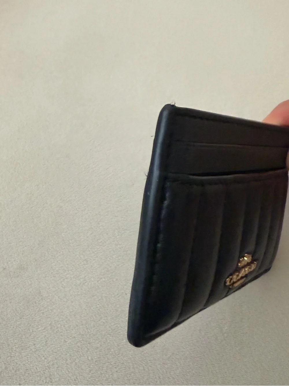 COACH Black Quilted Leather Card Holder with Gold Logo